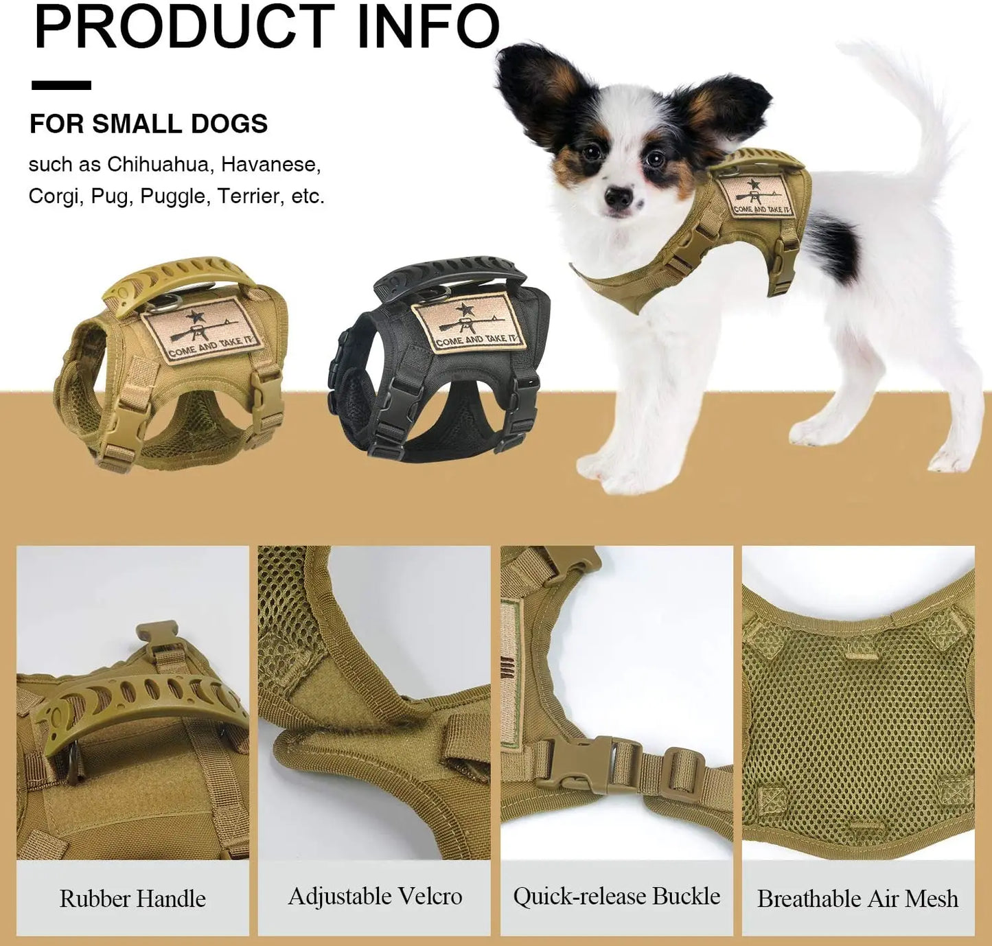 Small Dog Tactical Vest Training Harness with Rubber Handle