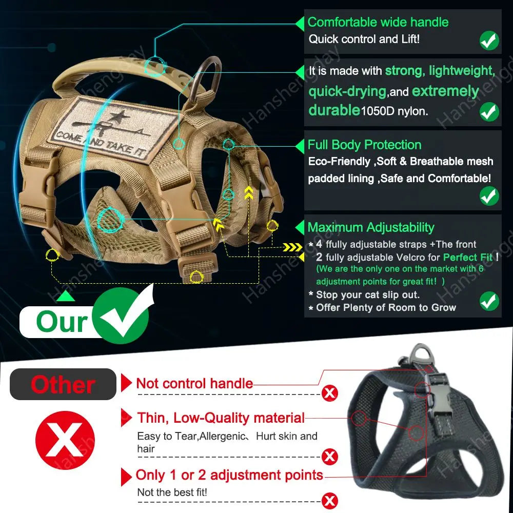 Small Dog Tactical Vest Training Harness with Rubber Handle