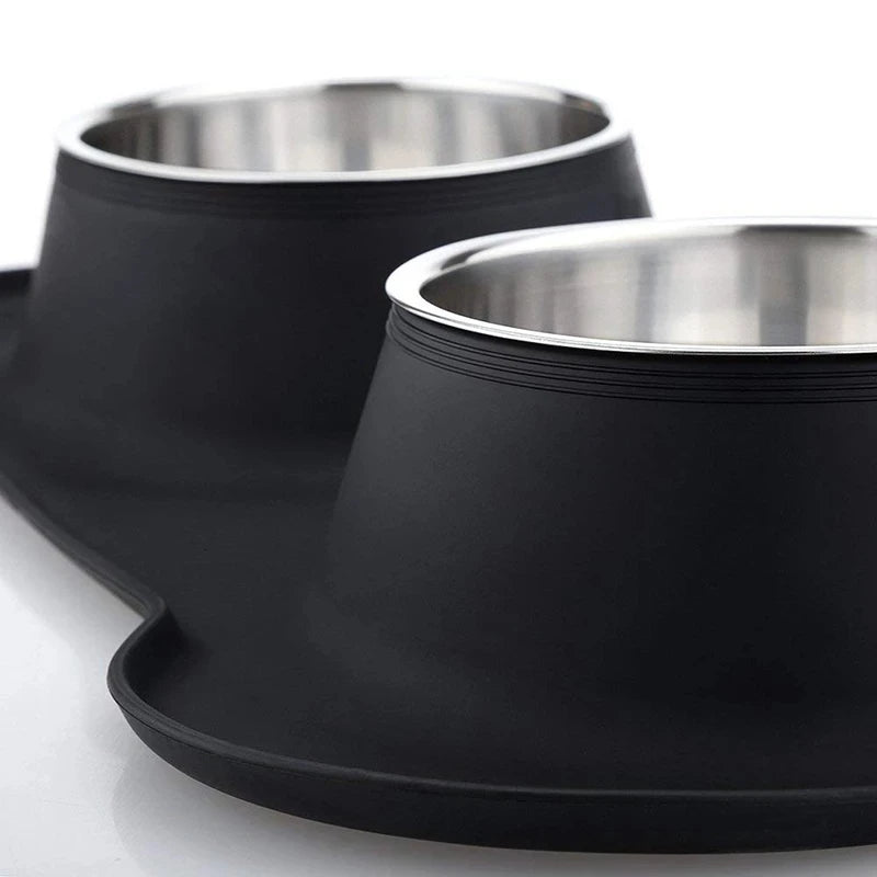 Non-Slip Double Dog Bowl with Silicone Mat & Stainless Steel Feeder