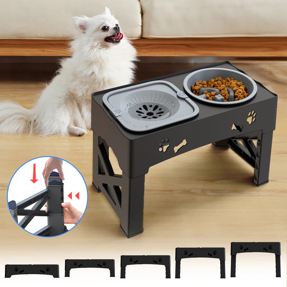 Adjustable 3-in-1 Pet Feeder with Double Bowls & Slow Feed Design