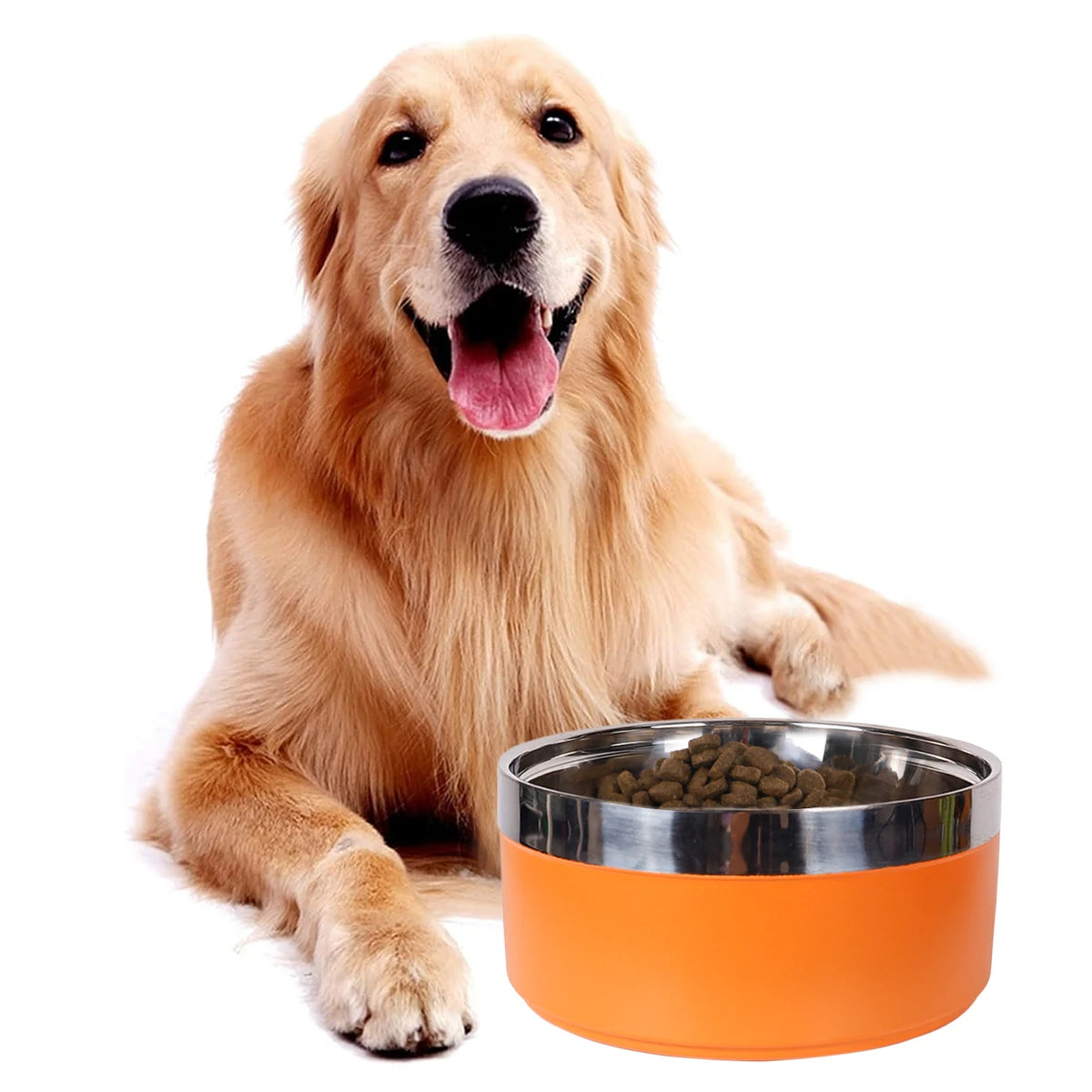 A stylish, non-slip stainless steel pet bowl for cats and dogs, perfect for indoor and outdoor use.