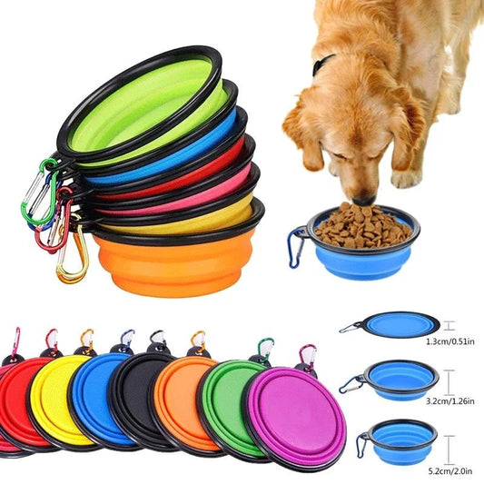 Folding Portable Silicone Dog Bowl With Carabiner.