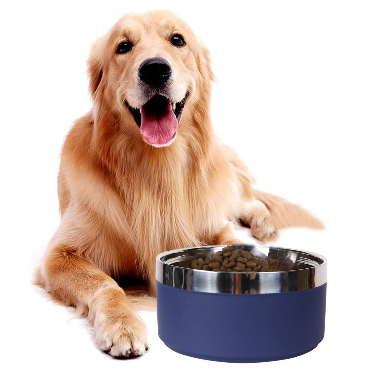 A stylish, non-slip stainless steel pet bowl for cats and dogs, perfect for indoor and outdoor use.