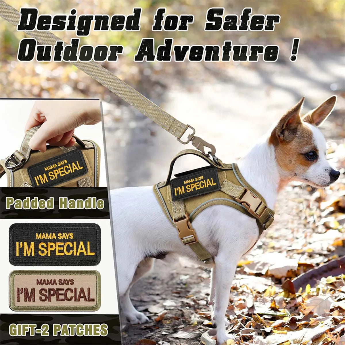 Tactical Dog Harness for Small Dogs - Military Service Dog Vest with Vertical Handle and Reflective Vest for Outdoor Training