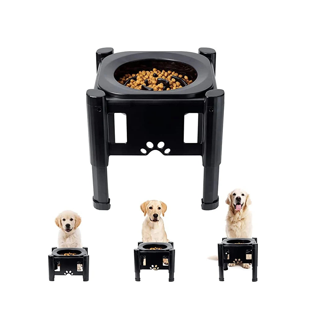 Elevated Adjustable Dog Bowl, Slow Feeder, and Water Bowl with Spill-Proof, Non-Slip Design