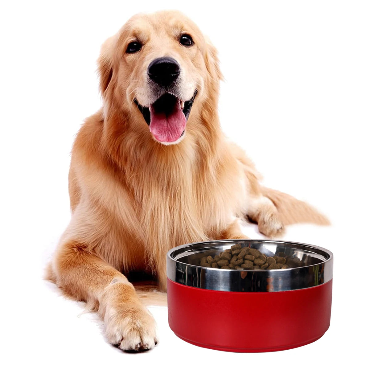 A stylish, non-slip stainless steel pet bowl for cats and dogs, perfect for indoor and outdoor use.